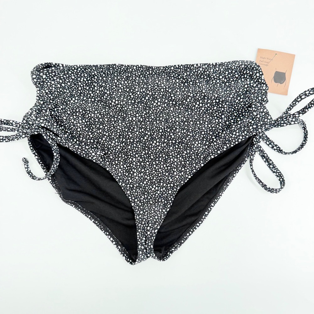 Shade & Shore High Waist Bikini Bottoms X 14/16 Black White Polka Dot NWT